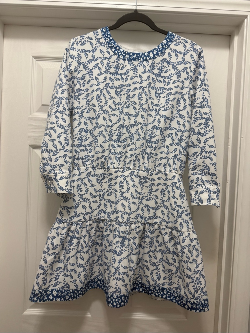 Women’s White Mini Dress with Blue Floral Print